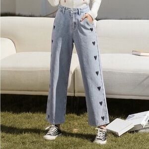 Embroidered Heart Jeans Size S